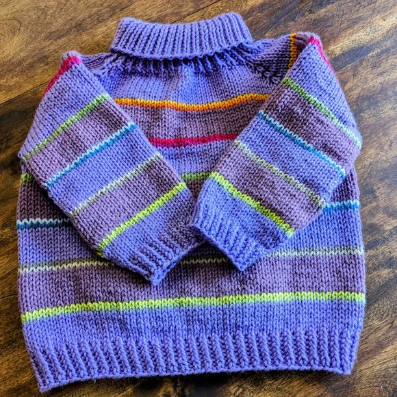 Colorfull purple striped Overseized long sleeved  Hand knit  sweater pullover - Picture 4 of 4